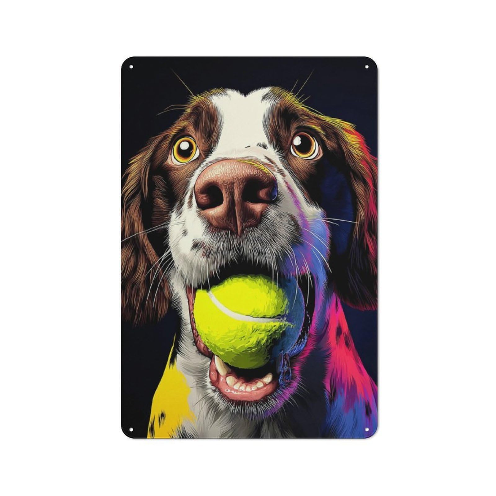 Junmoney Colorful Dog With Tennis Ball -5 Understated Office Metal Sign 30X20cm Featuring Studio Wall Plaque For Office, Study, Studio Or Hallway