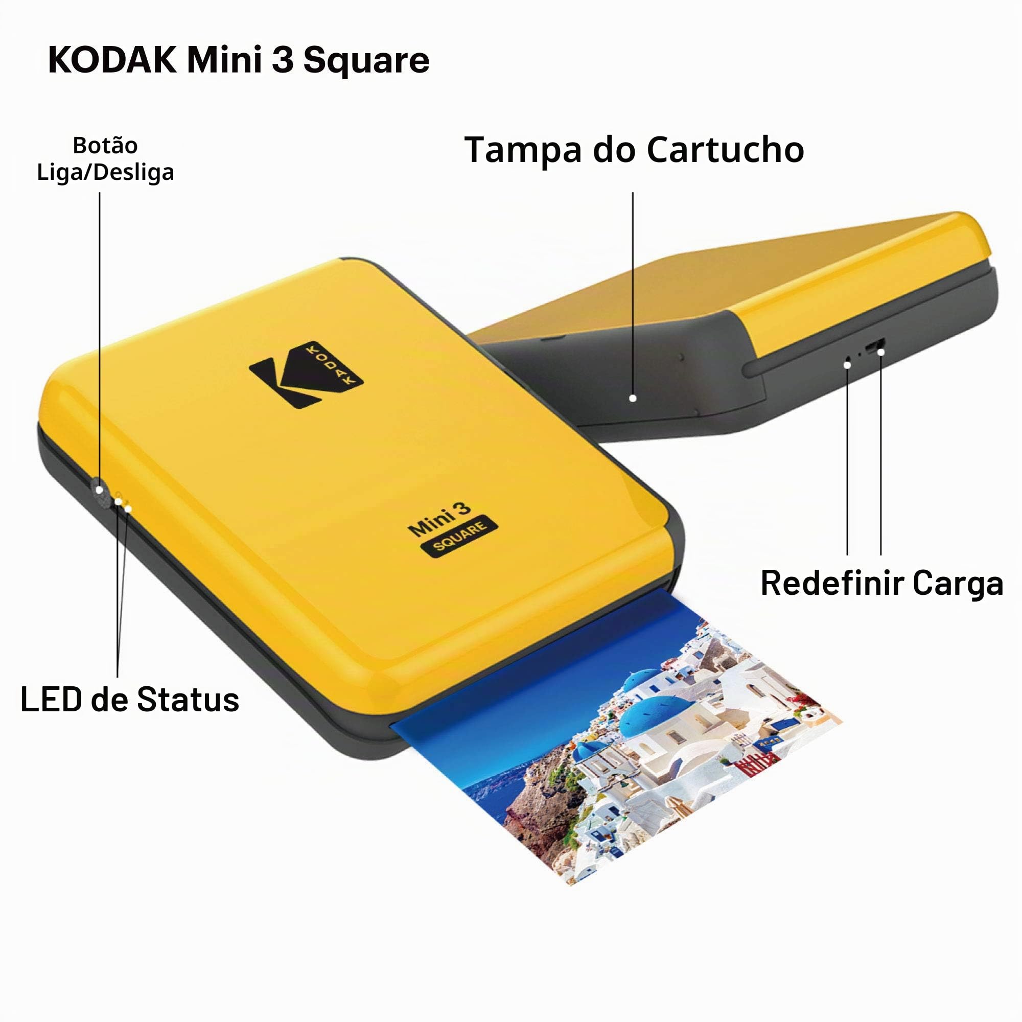 KODAK Impressora fotográfica portátil Bluetooth mini 3 quadrados