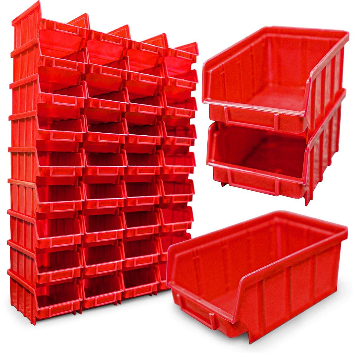 HMH 80x Stapelboxen Rot Größe 2 für Werkstatt Garage Sichtlagerboxen (LxBxH) 175x103x76mm Lagerboxen rote Sichtlagerkästen zur Kleinteile Aufbewahrung Stapelbox PP