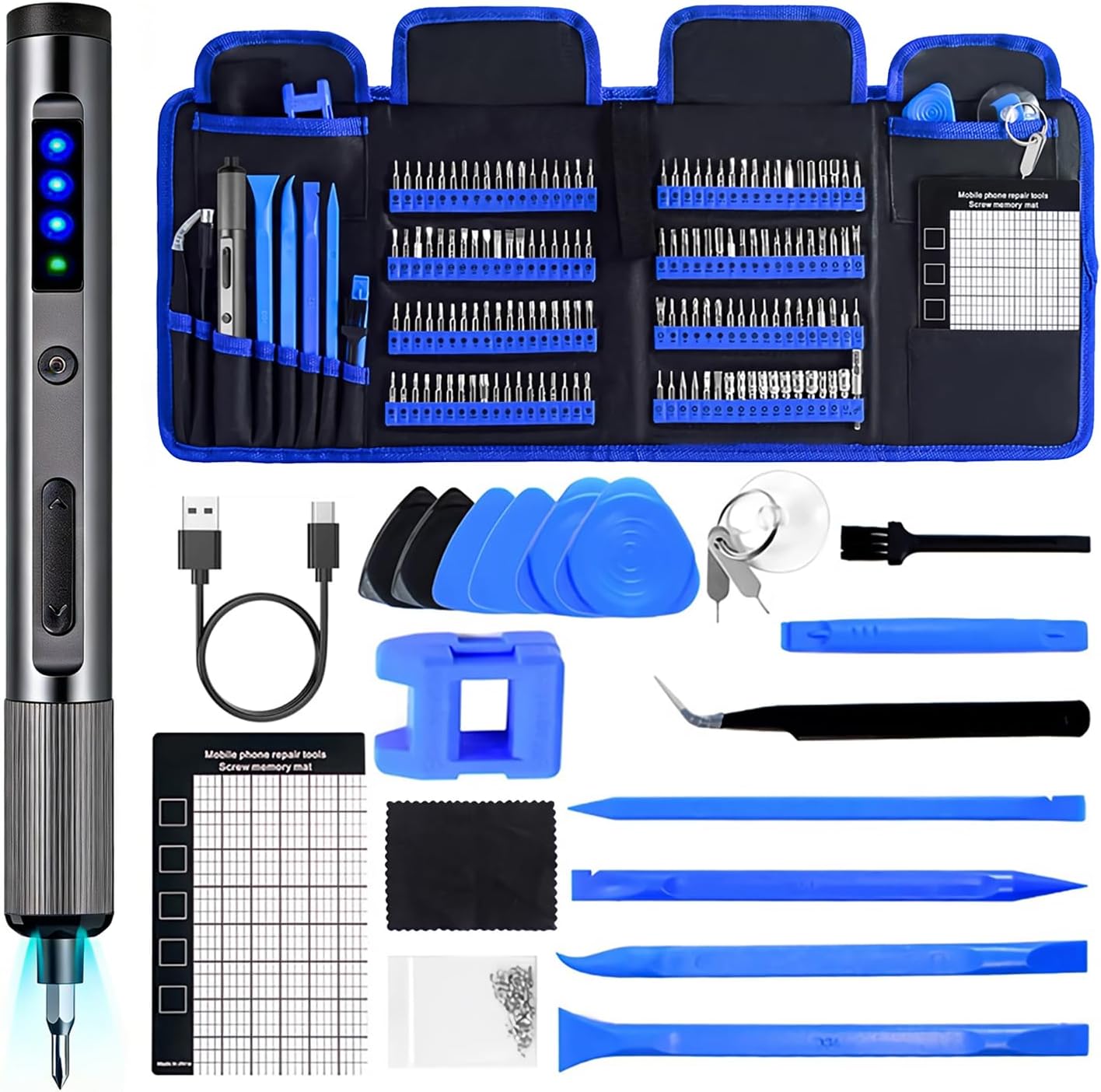Mini Electric Screwdriver Set 168-IN-1,Cordless Screwdriver with 144 Precision Bits,3 Gear Torque,4 LED Light,Rechargeable Magnetic Power Screwdriver,Computer Repair Tool Kit for PC Watch Phone