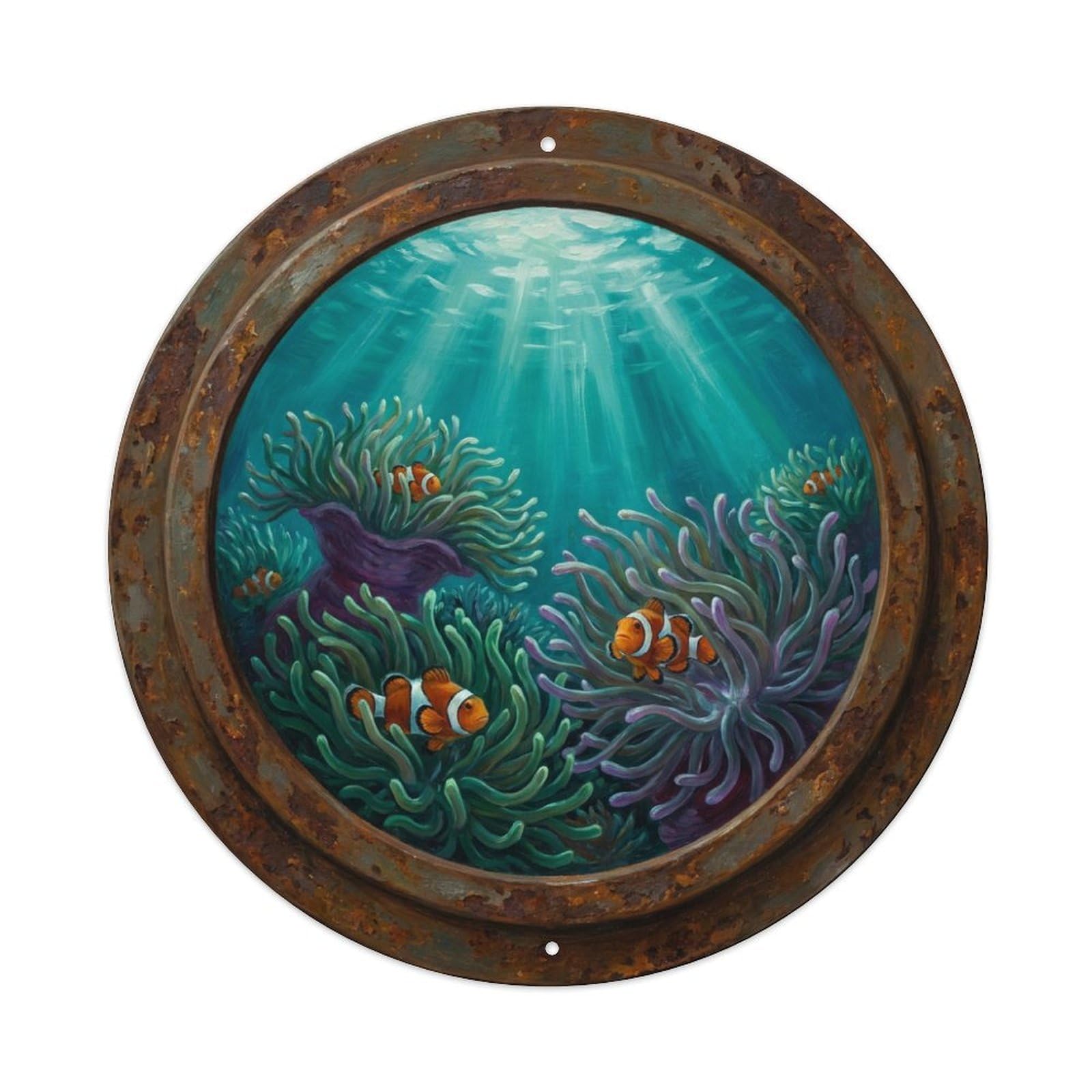 Vintage Porthole Anemone Garden Ship Window Undersea Deep Metal Tin Sign