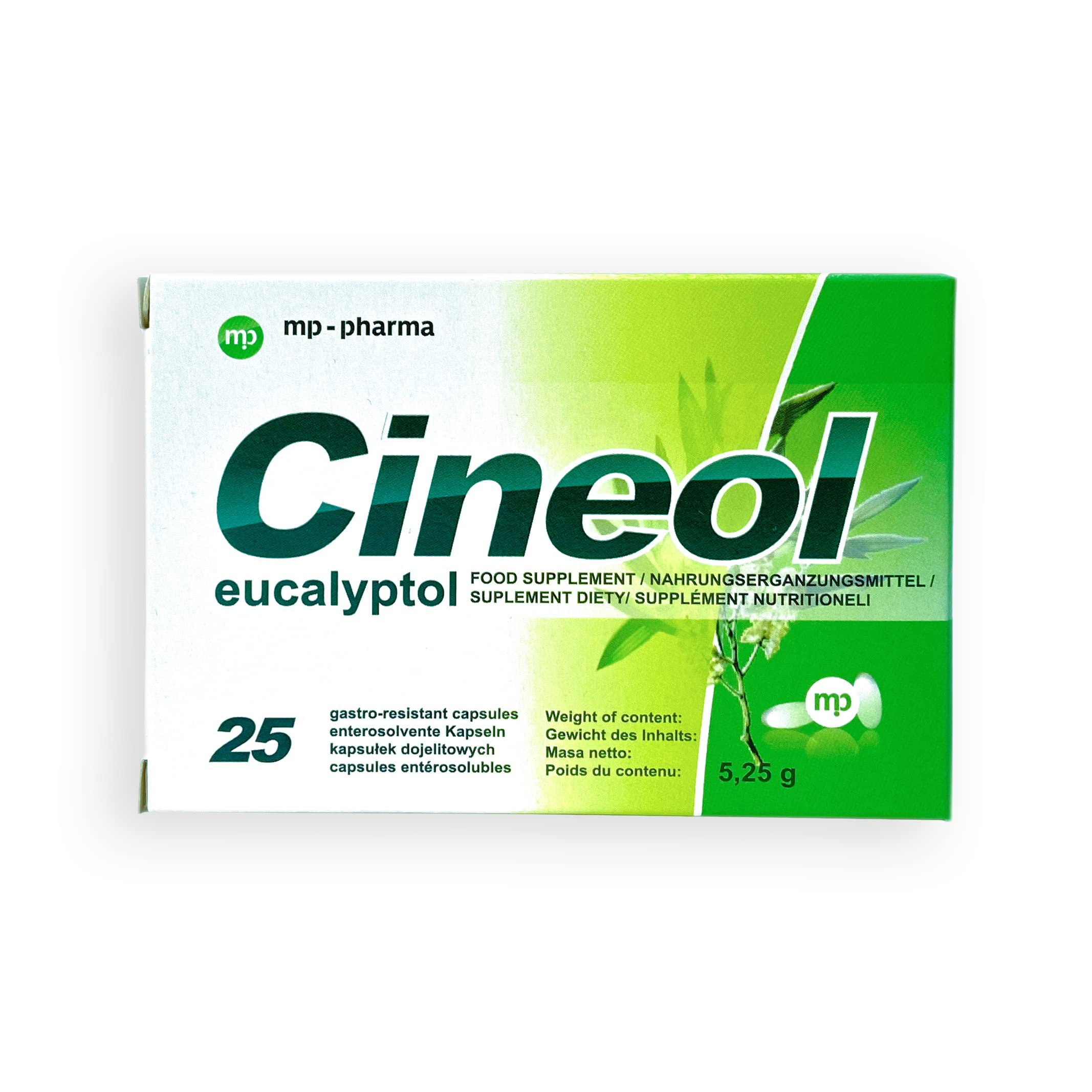 Cineol Eucalyptus Oil - 100% Nature - Capsules with Eucalyptus Oil - for inflammations of The Upper Respiratory Tract and colds - Food Supplement, 25pcs.