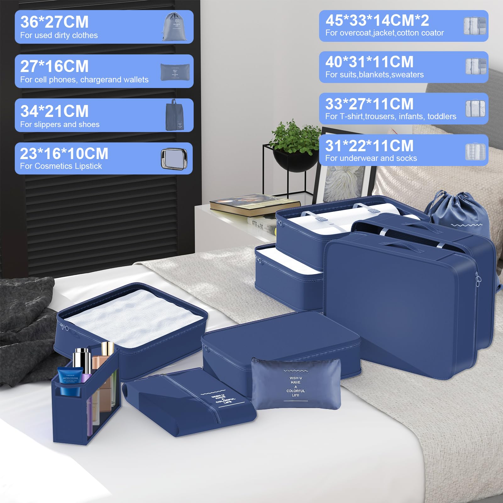 Set 10 Tasche Da Viaggio - Cubi Organizer Per Valigia, Impermeabili E Compatti - Foto 2