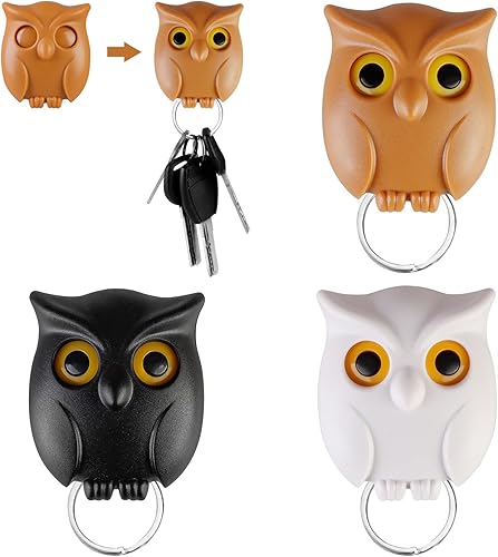 DAYI 3 llaves de búho, soporte para llaves de búho nocturno, soporte magnético para llaves con ojos de cierre automático de apertura, lindo soporte