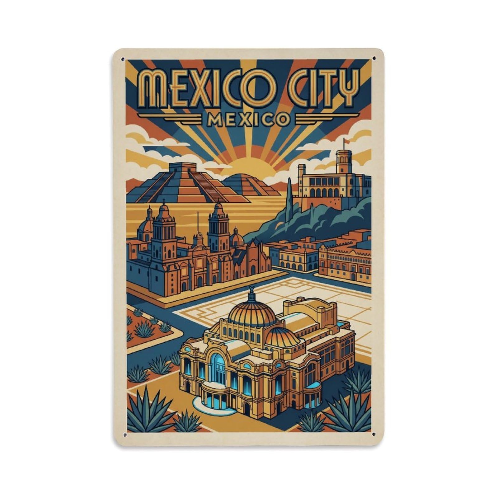 Vintage Travel Mexico Mexico City Metal Tin Sign