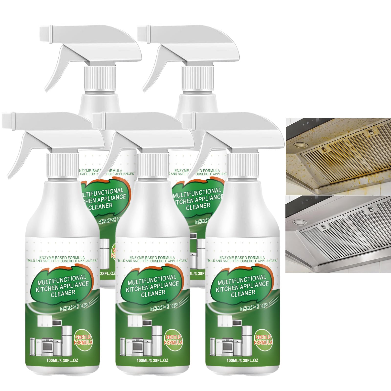 Multifunktionaler Küchengerätereiniger, leistungsstarkes Haushaltsgeräte-Reinigungsspray, Mehrzweck-Hochleistungs-Entfetter-Fleckenentferner für Backofen, Herd, Dunstabzugshaube (5PCS)