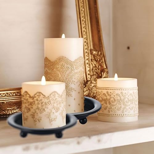 Miniatura 4 de 4 portavelas de hierro negro Portavelas decorativo de hierro para velas LED y de cera, conos de incienso, ideal para spa, bodas, cenas a la luz de