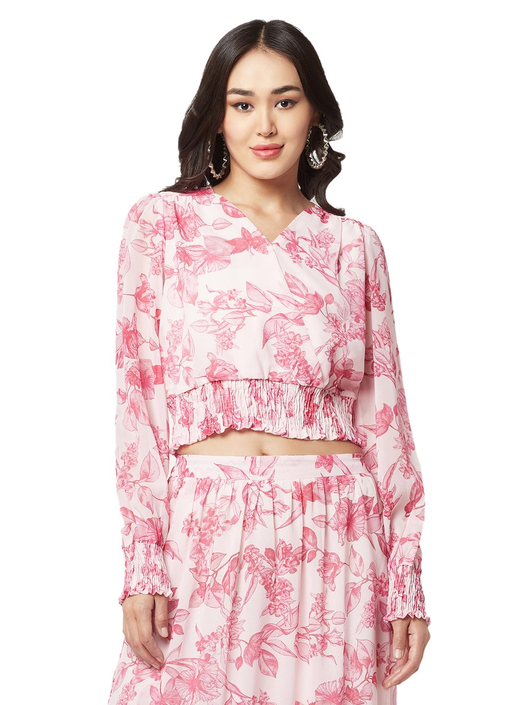 Women Pink Floral Wrap Top