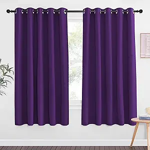 NICETOWN 66 Inch Long Blackout Curtains for Bedroom Living Room, Thermal Insulated Room Darkening Curtains, Light Blocking Blackout Drapes for Bedroom, 66" W x 66" L, 1 Panel, Royal Purple
