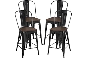 Yaheetech Countertop Height Chairs, Set of 4 Sturdy Rustic Wood Seat Industrial...