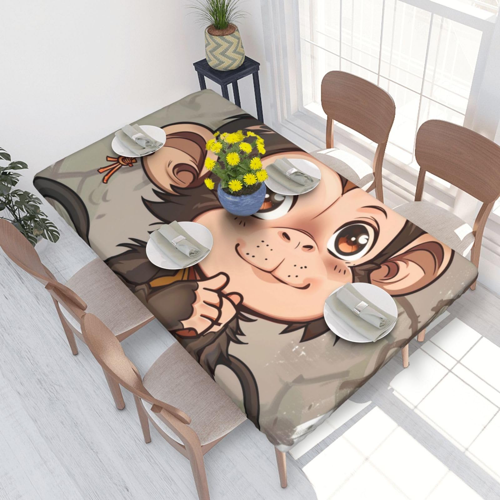WPKJU Monkey Art Printed Tablecloths 4ft Rectangular Table Covers Washable Polyester Decorative Table Cloth for Dining Table Picnic Wedding