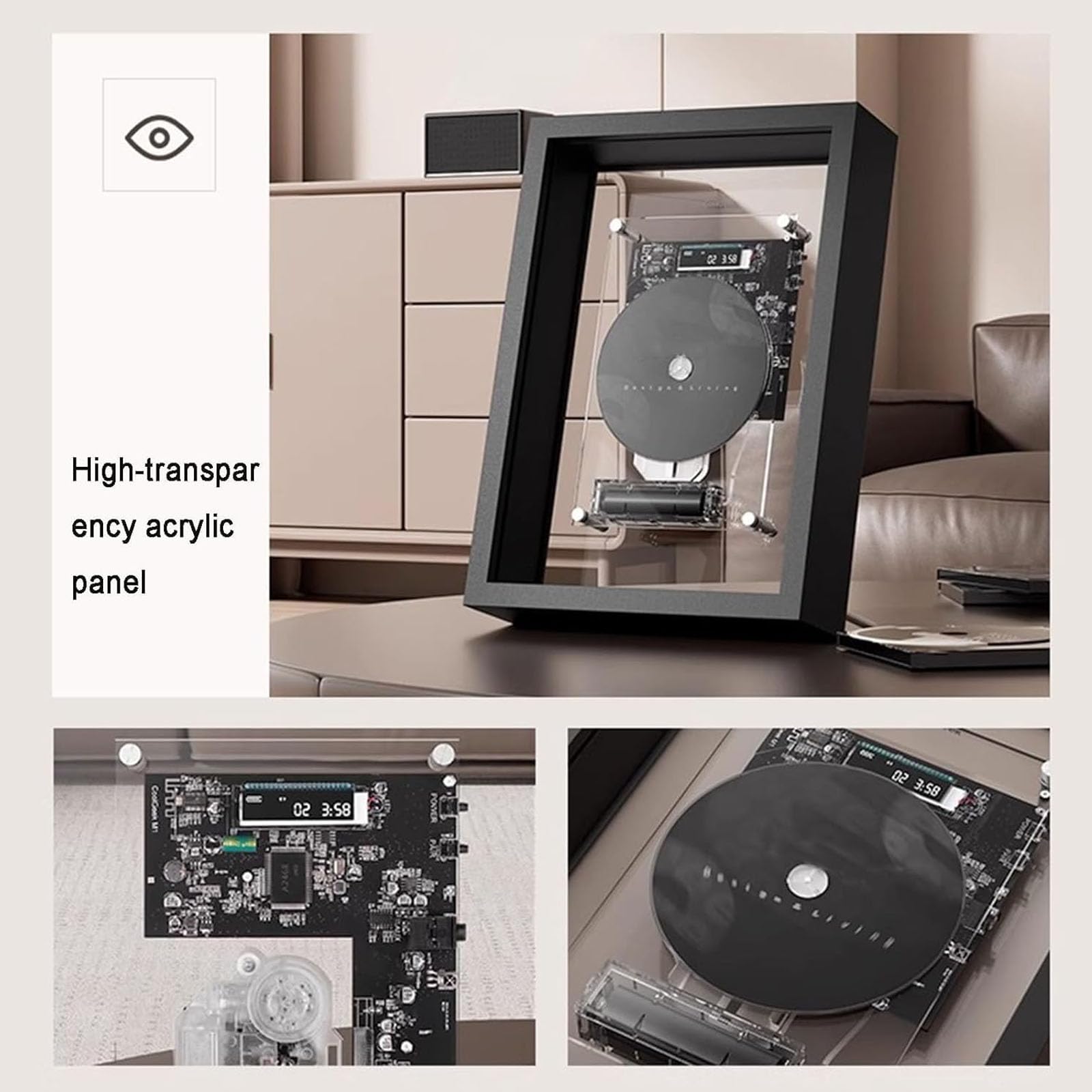 Montabile a parete lettore CD cornice fotografica decorativa, Bluetooth 5.0, uscita AUX, telecomando, perfetto per casa, ufficio e corridoio, cornice musicale
