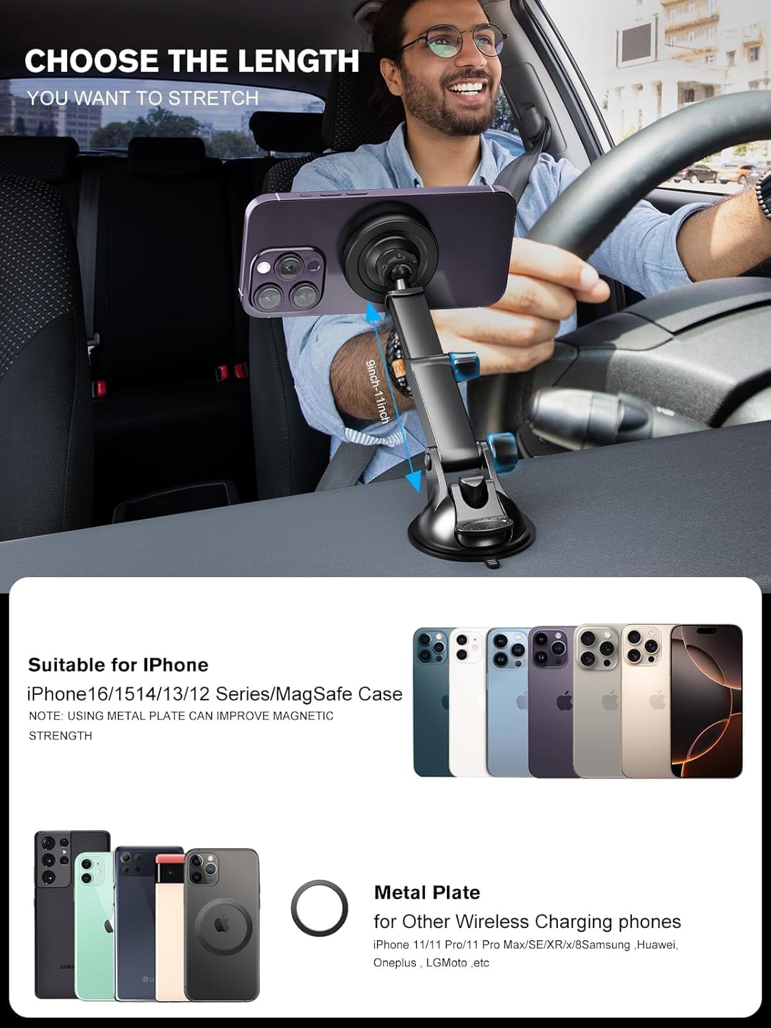 MAGJIEYX für Magsafe Autohalterung mit Ladefunktion, 15W Kabellose Schnellladen mit 38W QC 3.0 Ladegerät Starker Magnet 360° Drehung für iPhone 16 15 14 13 12 Serie Alle Smartphones Auto Zubehör