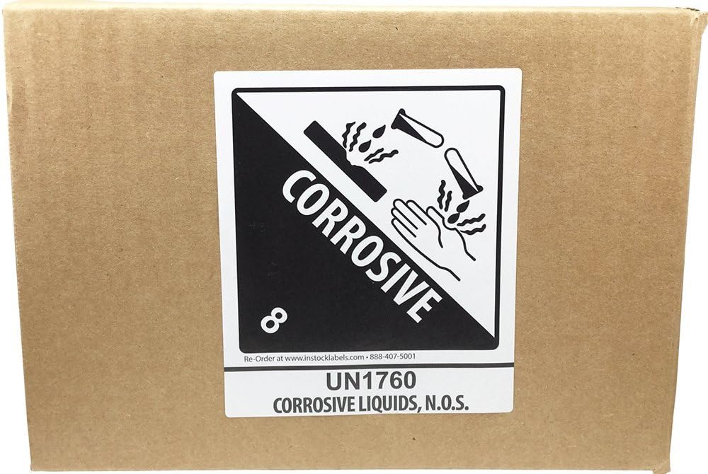 Hazard Class 8 D.O.T. UN1760 Corrosive Liquids N.O.S. Labels, 4 x 4 3/4 Inch Square Black and White Hazmat Stickers, 500 Adhesive Shipping Labels – Made in the USA