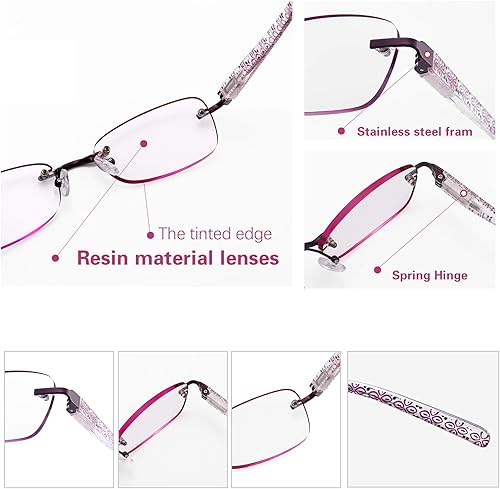 Miniatura 3 de 3 por paquete, lentes de lectura sin montura, para mujer, lentes de lectura de bisagra de resorte ligero, lentes artísticos, clásicos y elegantes