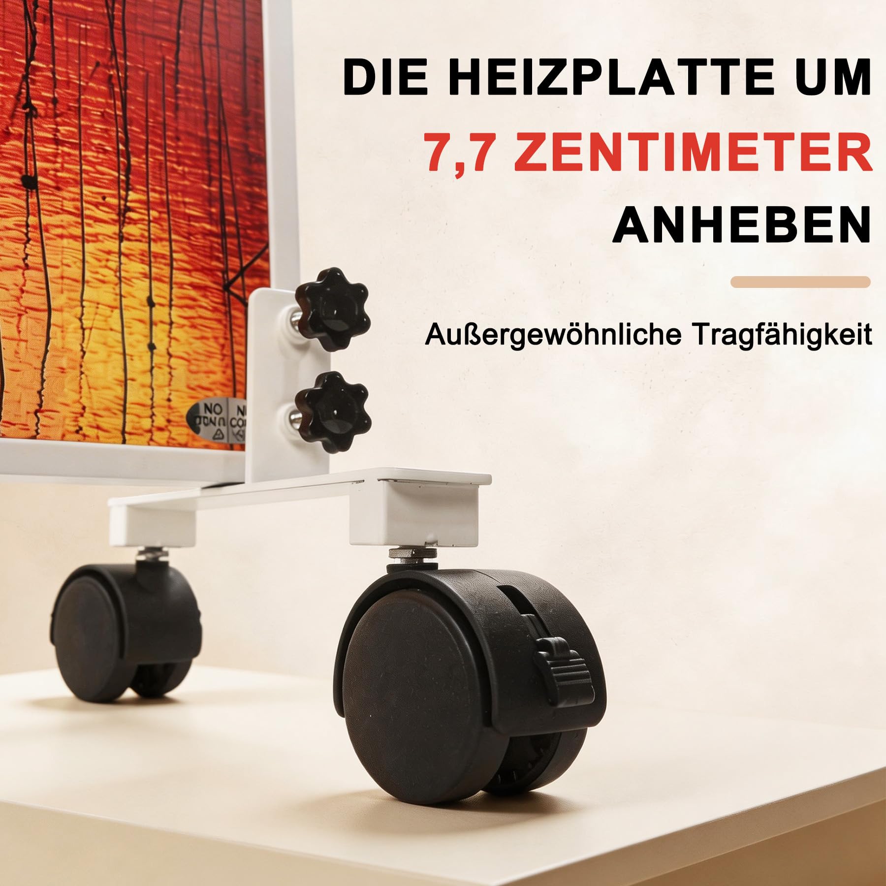 Freistehende Standfüße für Infrarotheizung mit Räder Eisen Standfuß geeignet Heizplatten Flachstrahler Elektroheizung Nutzung beweglich machen Weiß Zubehör (2er Pack)