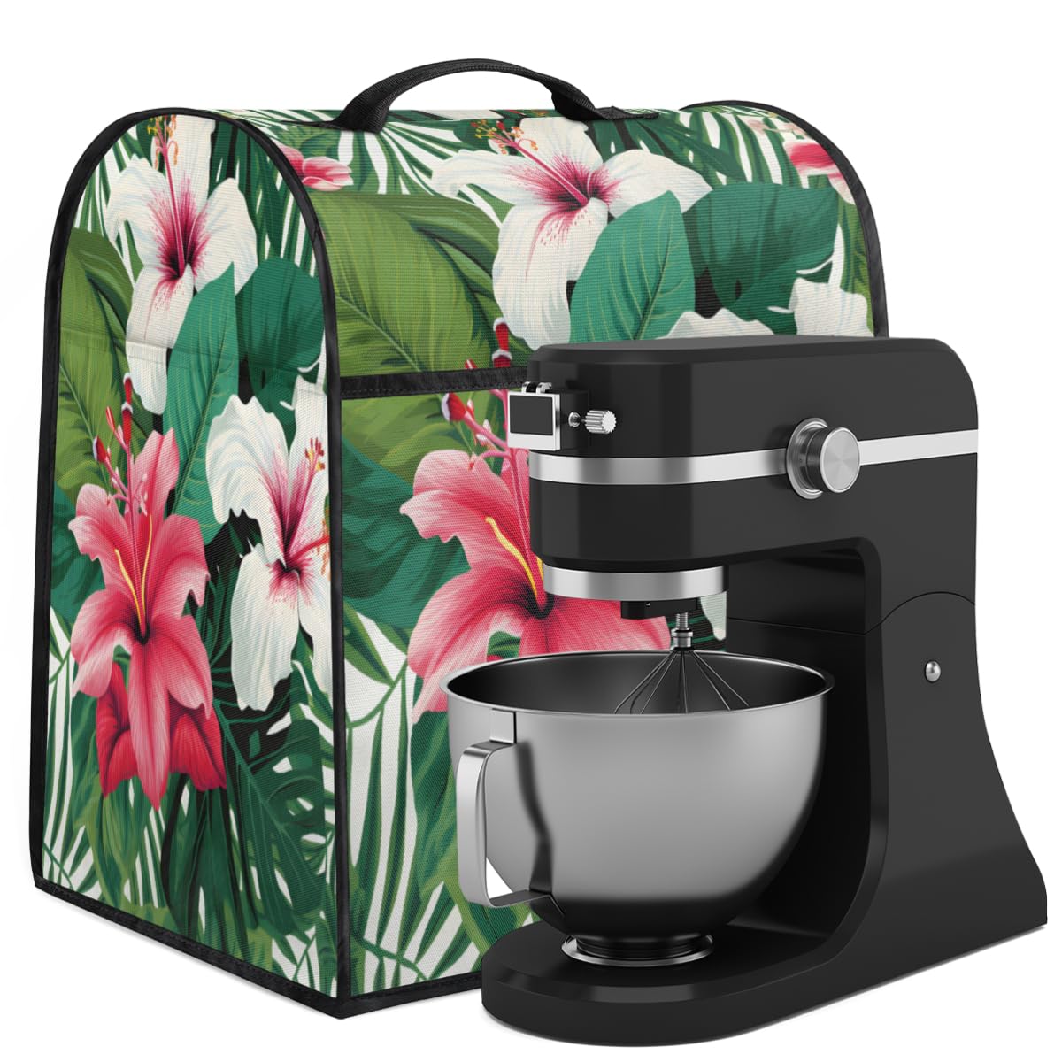 Coffee Maker Cover Flower Tropical Leaf Kitchen Appliance Covers Small Appliance Covers Blender Cover Juicer Cover Dust Covers for Kitchen Appliances with Top Handle and Pockets,Washable,C393