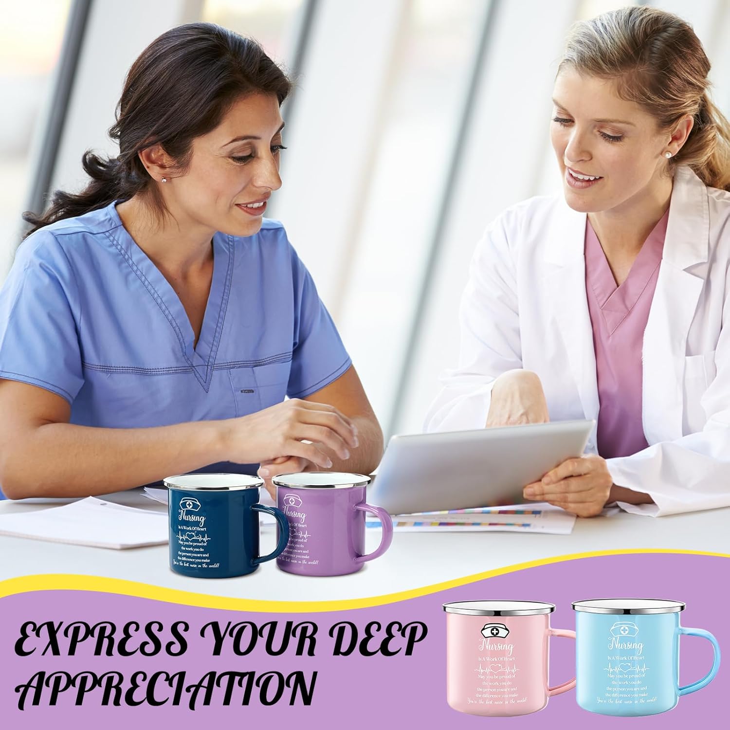 SiliFine 12 Pcs Nurse Appreciation Gifts 2026 Nurse Appreciation Cup Bulk 12 oz Enamel Nursing Coffee Mugs with Handle for Nurse's Day Women Doctor Assistant Graduation Rn Thank You Week Gift