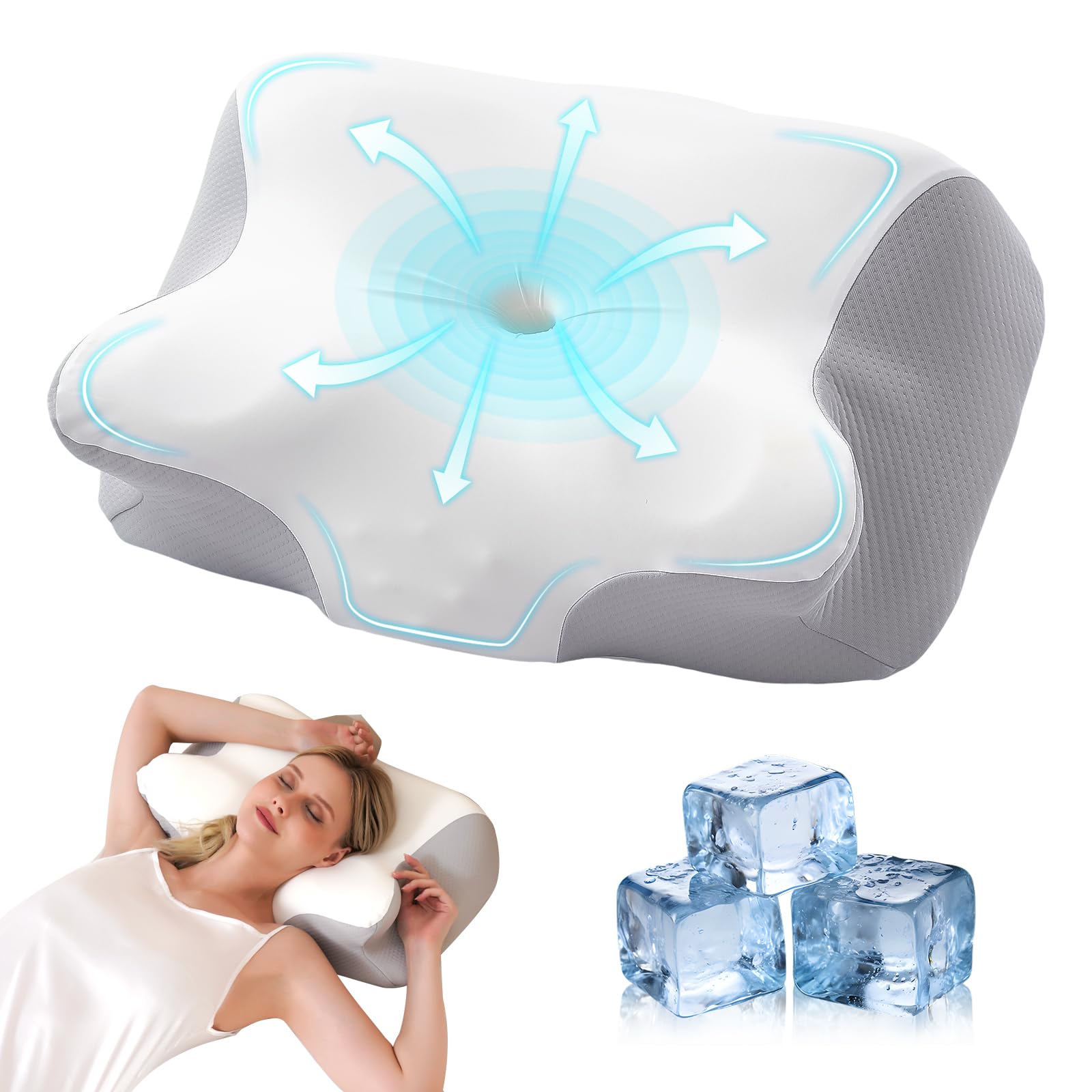 Cuscino Cervicale per Dormire, 2 in 1 Cuscino Ergonomico in Memory Foam