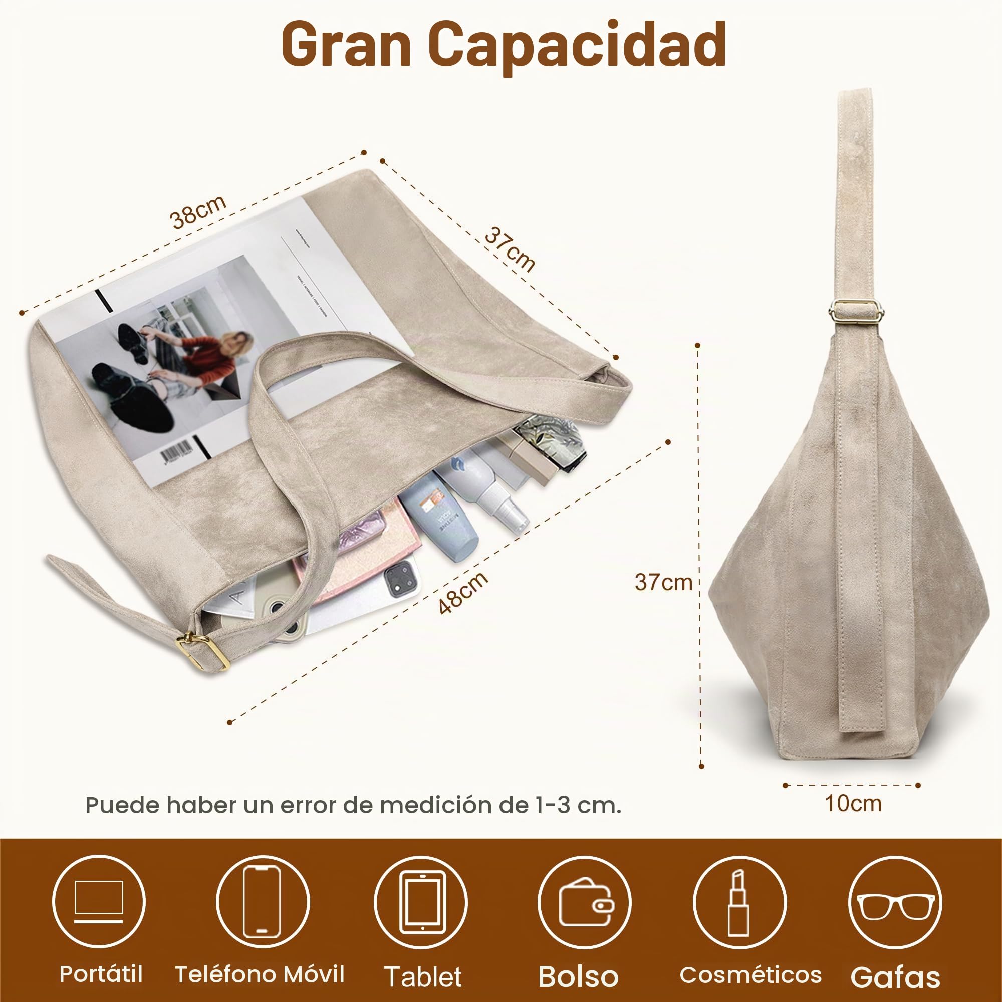 Bolso Mujer Elegante De Mano Shopper Tote Bag Ante Sintético
