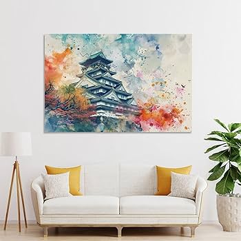 Amazon.co.jp: 絵画 日本の城の水彩画 アートパネル ポスター