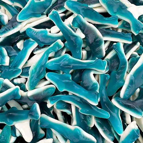 Blue Sharks Gummy Candy | 2-Pound Bag | Blue Raspberry Flavor - blue raspberry, marshmallow - 2 Pound (Pack of 1)