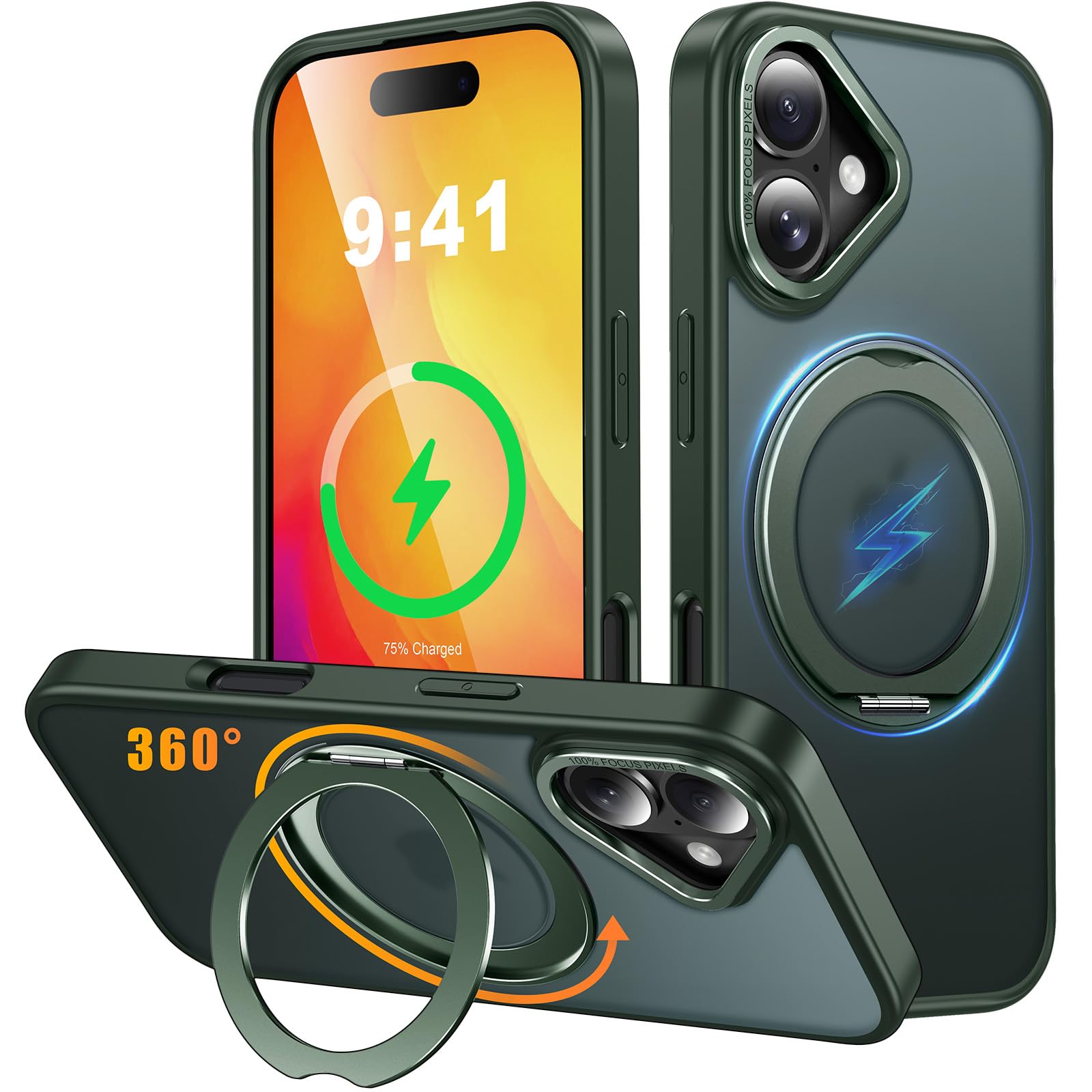 iPhone 16 用 ケース Magsafe対応 ワイヤレス充電 360°回転…