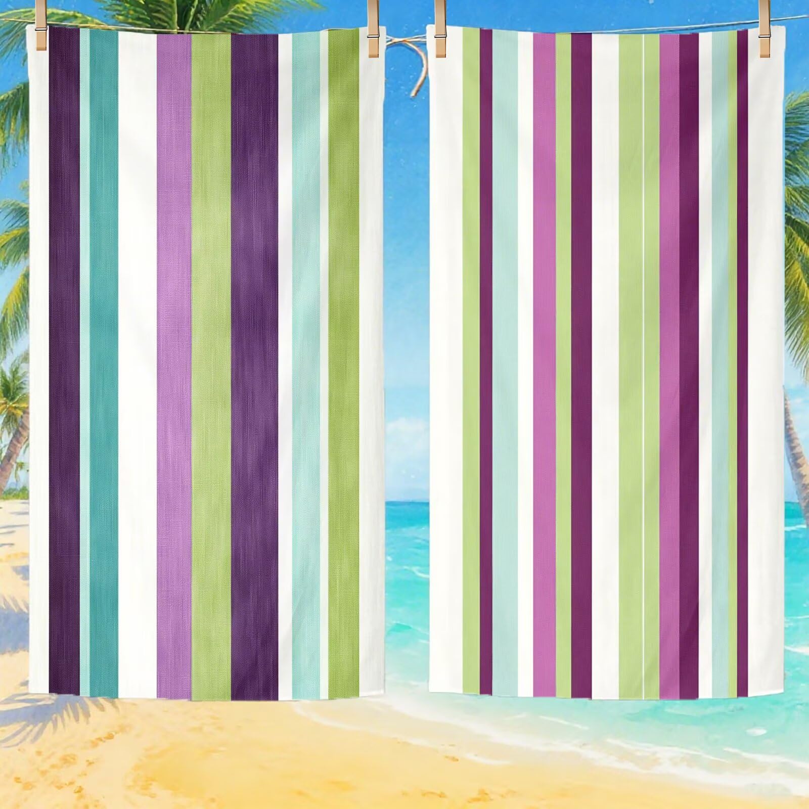 Telo Mare Microfibra, Telo Mare Grande 200x100 cm Set da 2, Antisabbia Asciugatura Rapida Assorbente Salvietta da Spiaggia Asciugamano per Palestra Piscina Viaggi Picnic, Regali Donna Semplicità Q-626