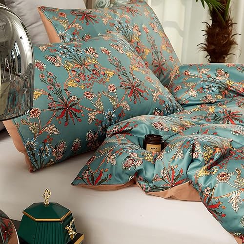 Miniatura 7 de Cupocupa Juego de funda de edredón tamaño King, diseño floral bohemio, para cama de tamaño King, ropa de cama suave vintage con estampado de hojas,
