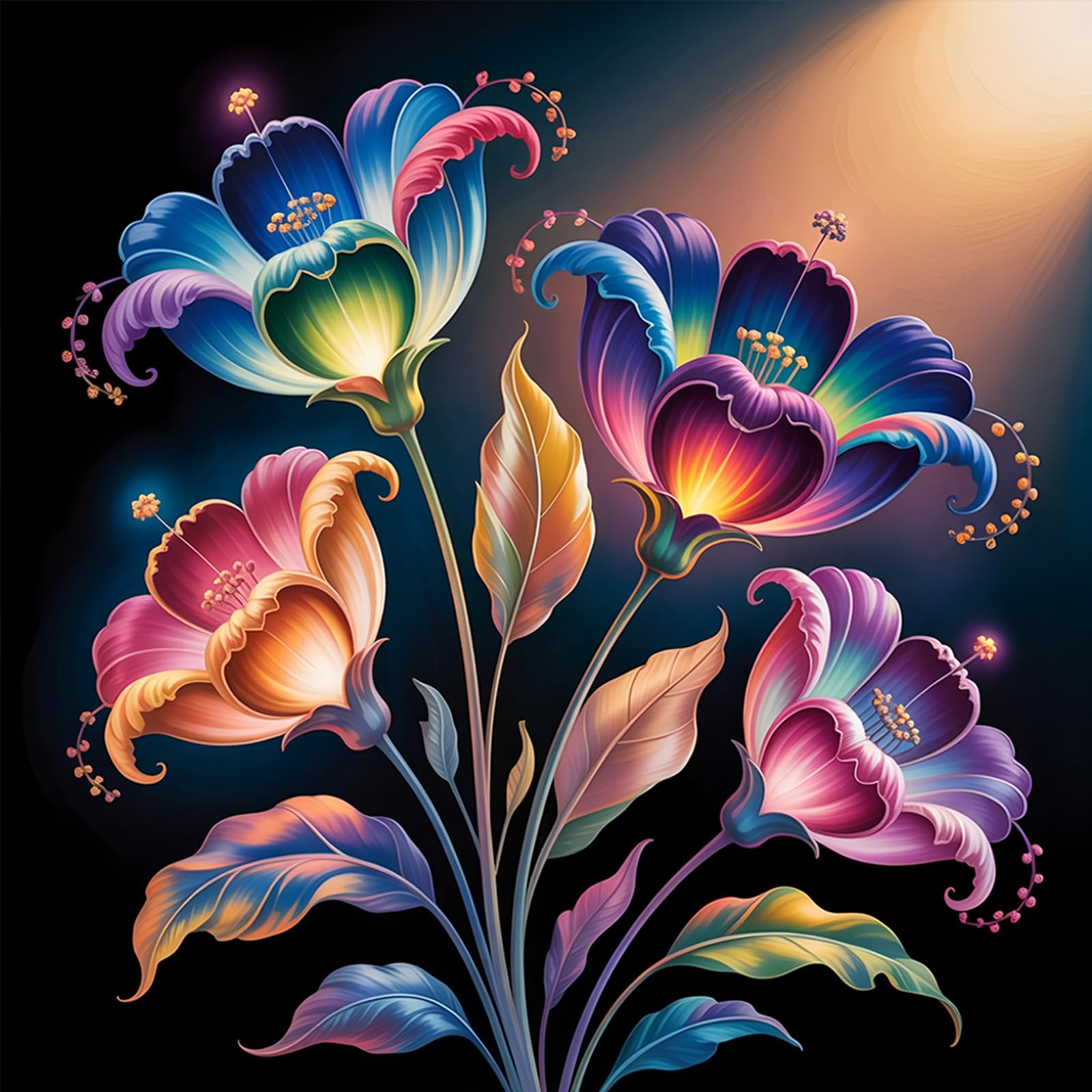POETRYDRAW Neon Tulip Full DIY 5D Round Drill Gem Art Diamond Art Painting Kits for Adults Beginner Home Wall Decoration Gift Diamond Art Paintings Picture Arts Craft 15.75x15.75in (Tulip)