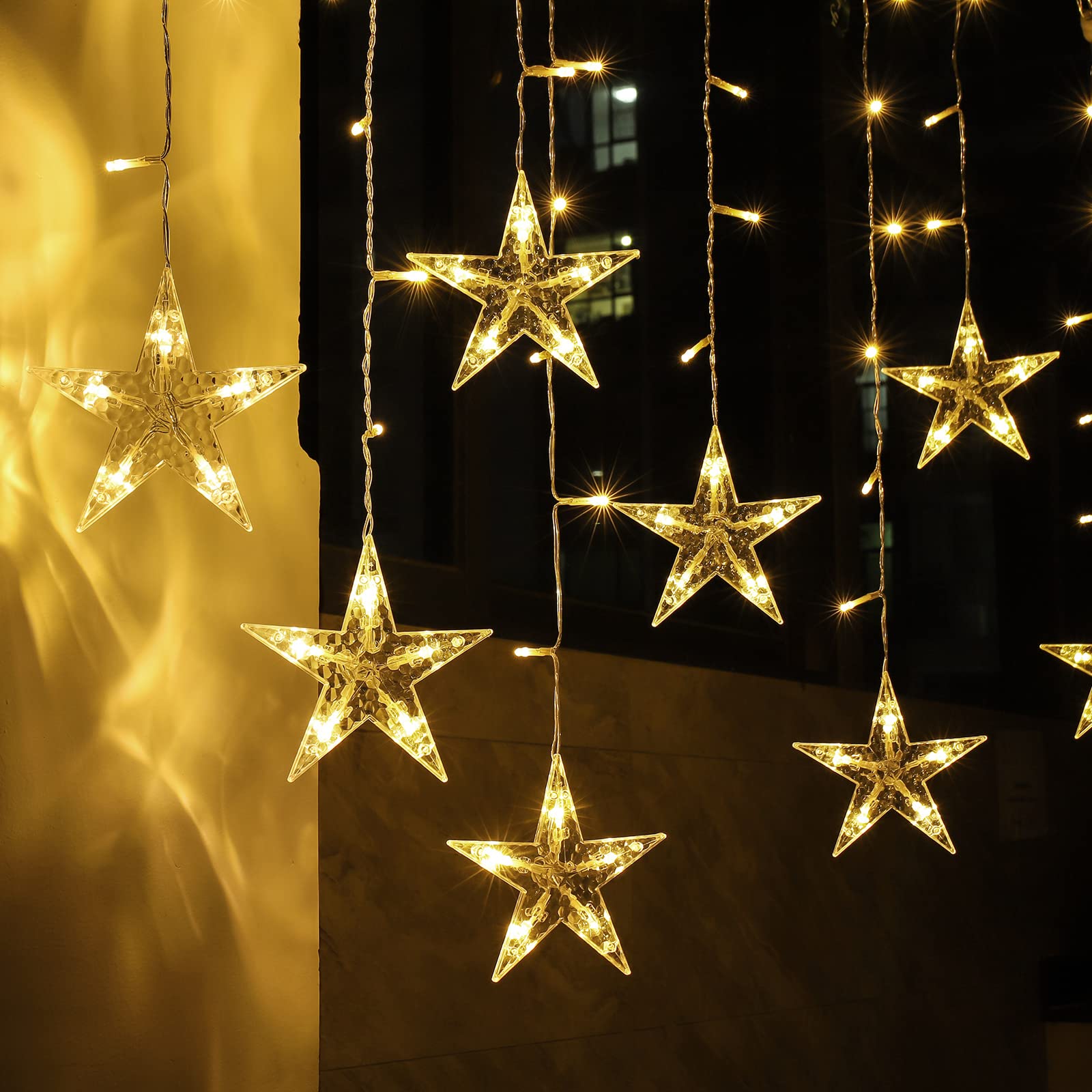 BLOOMWIN Lichtervorhang Stern Lichterkettenvorhang USB 8Modi Stimmungslichter Weihnachtsbeleuchtung für Fenster Tür Innen Sternenvorhang Warmweiß (Packung mit 2)