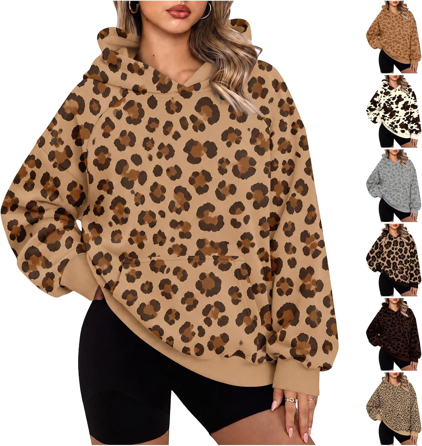 Leopard Print Hoodie Women Oversized Fleece Pullover Amazon promo code L5QY6OQM