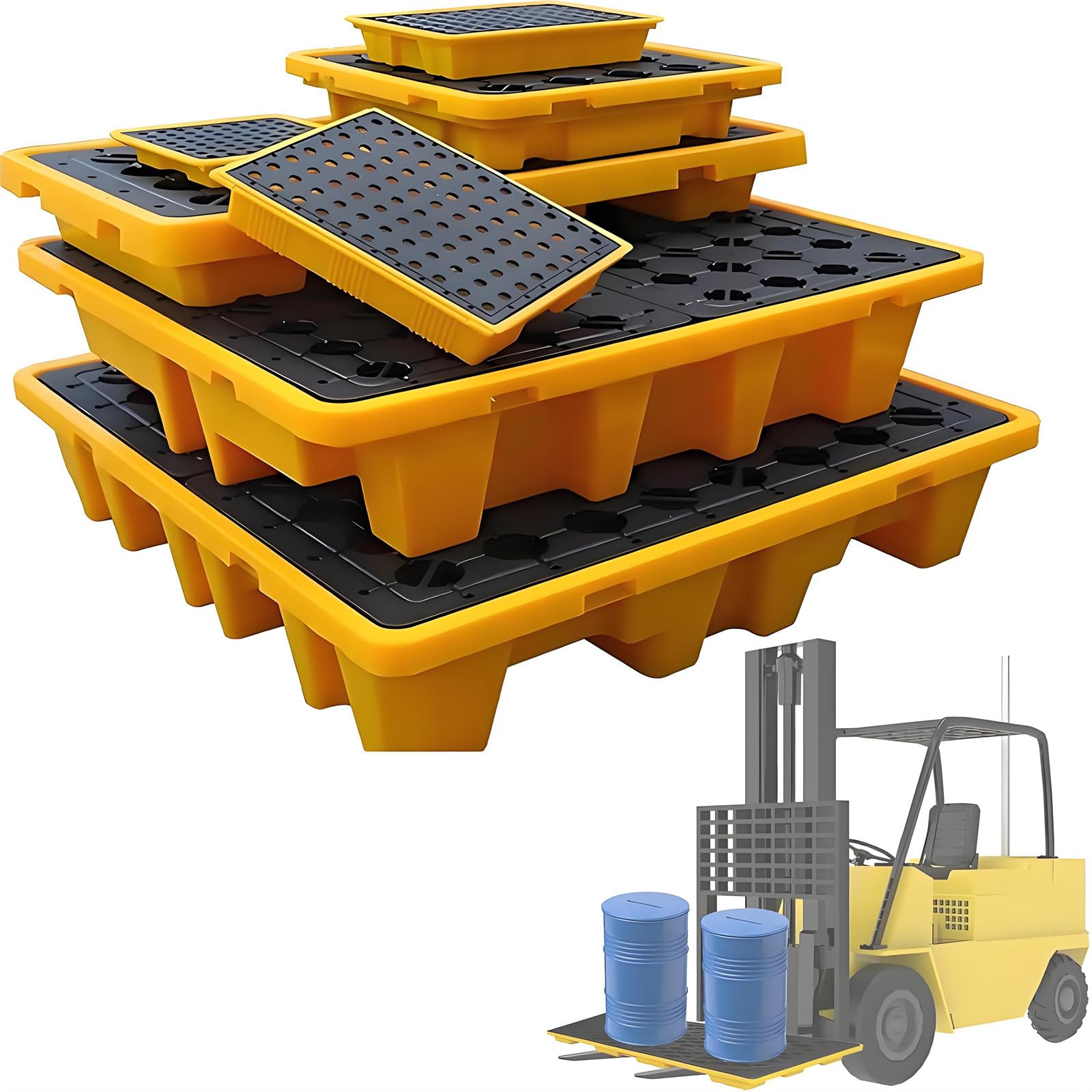 QUSYZD Spill Containment Tray with Drain, Stackable Polyethylene Spill Platform for Industrial Warehouses, Forklift Pockets, 120x120x10cm, Modular Spill Control Sol,33.5 * 33.5 * 5.5cm