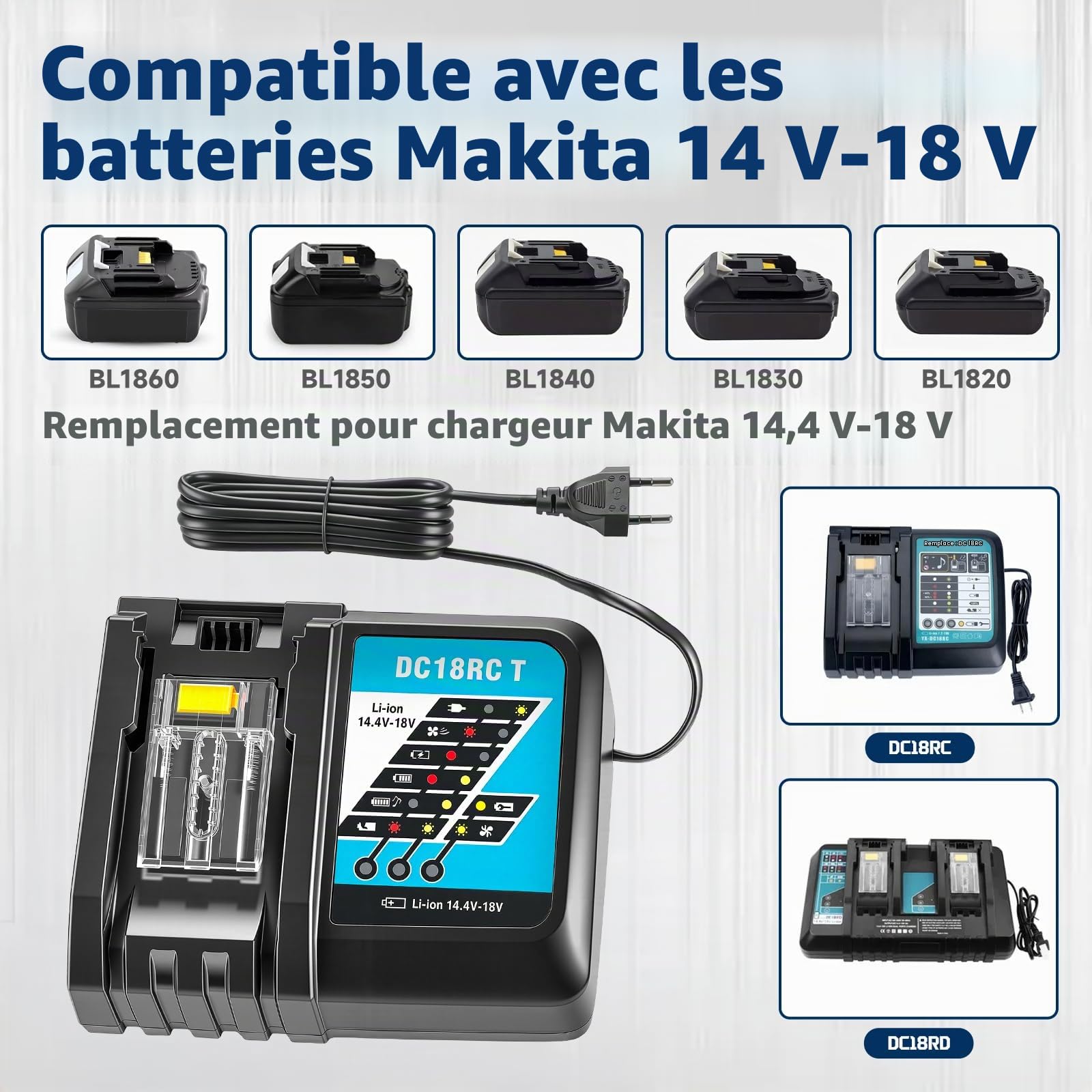 Lot de 2 batteries de rechange, 18 V, 5500 mAh, 18 V, avec chargeur DC18RC, compatibles avec BL1860, BL1860B, BL1855, BL1855B, BL1850, BL1850B, BL1860B, DC18RC