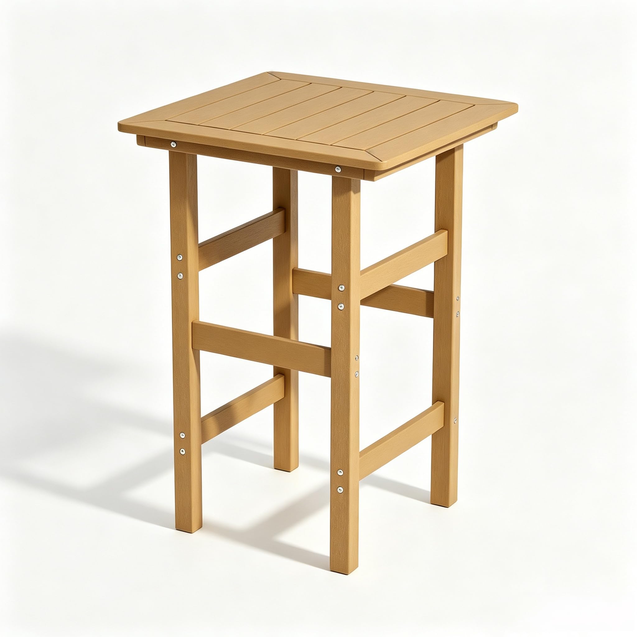 Outdoor Bar Table, HDPE High Top Patio Bistro Slatted Table, Teak