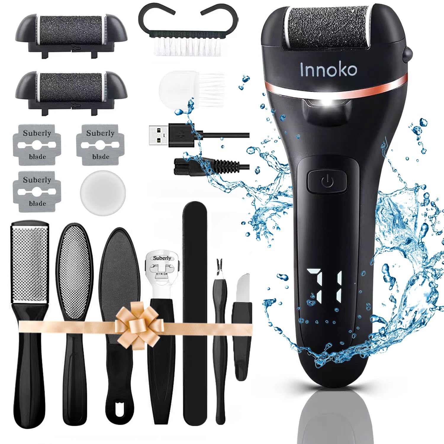 Innoko Foot Callus Remover Electric, Rechargeable with 3 Roller Heads, 2 Speeds & Battery Display- Electric Foot Scrubber for Dead Skin & Cracked Heals- Professional Pedicure Tools for Feet Care (B09QPMK5P5) Amazon Price History, Amazon Price Tracker