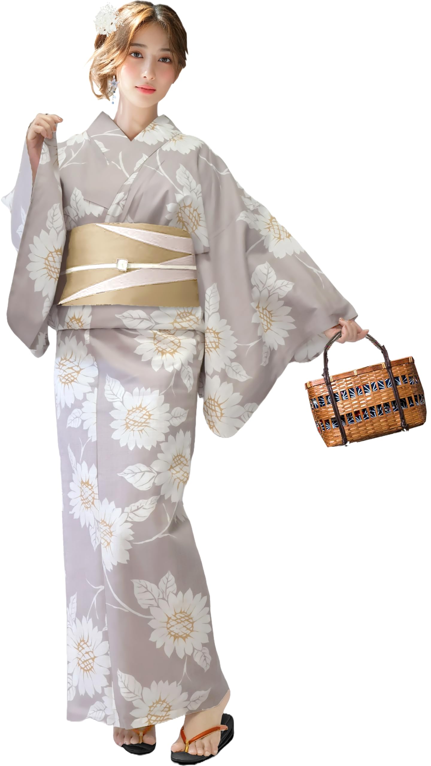 [Aletta domani] 浴衣 レディース 2点セット 浴衣帯 セット 半幅帯 リバーシブル 綿100％ 古典柄 花火大会