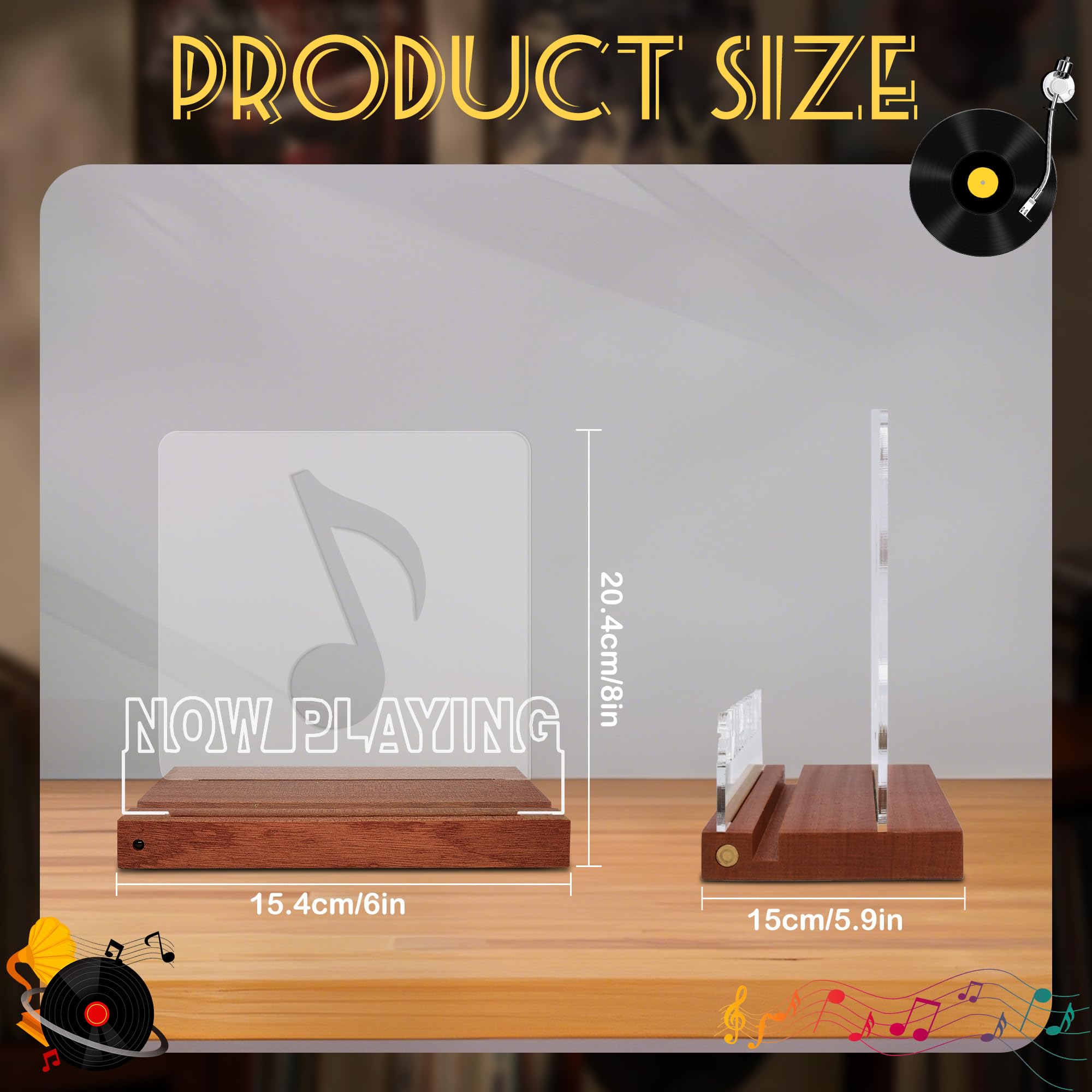 CoolGift Mart Now Playing Vinyl-Schallplattenständer, Light up Record Holder, hölzerne Acryl-Display mit 16 Farbe Lichter für Alben, Raumdekoration, Geschenk für Vinyl-Liebhaber