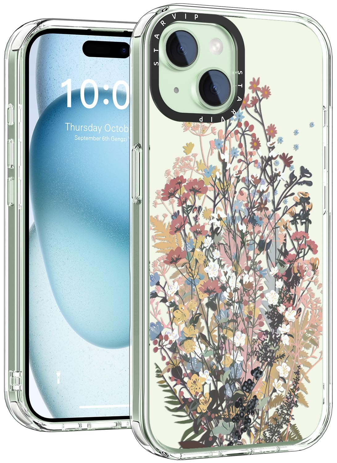 STARVIP Wildflower Phone Case for iPhone 15 Plus Cute Trendy Aesthetic Floral Design for Women & Girls - Military-Grade Drop Protection - Clear Hard