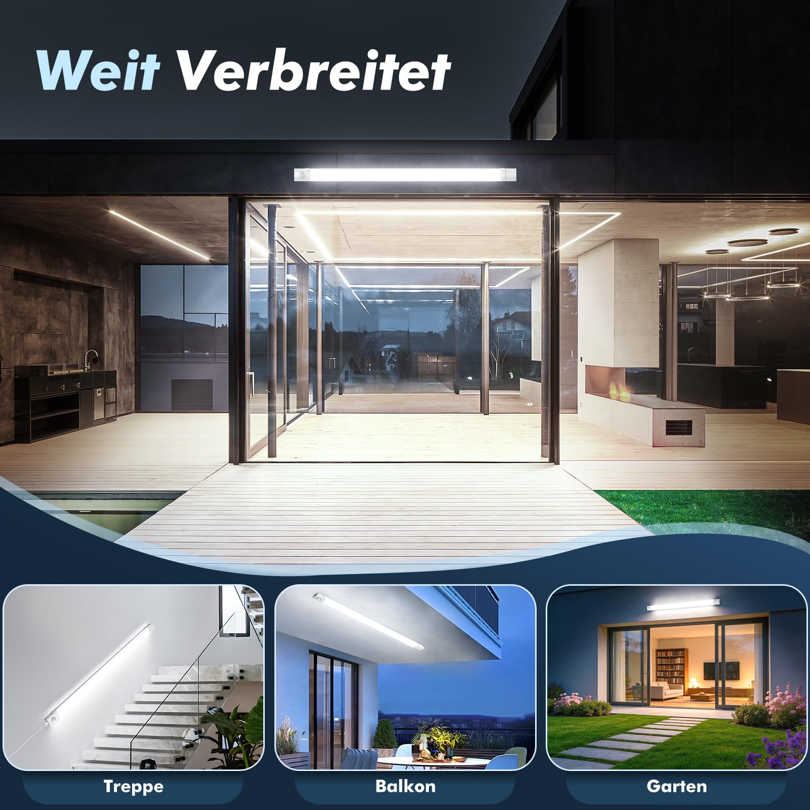 LED Feuchtraumleuchte 115cm mit Bewegungsmelder,6500K Kaltweiß LED Sensor Röhre,40W 4000LM Röhrelampe,IP65 Wasserdicht Leuchtstoffröhre,Feuchtraumlampe für Garage Keller Treppe Flur