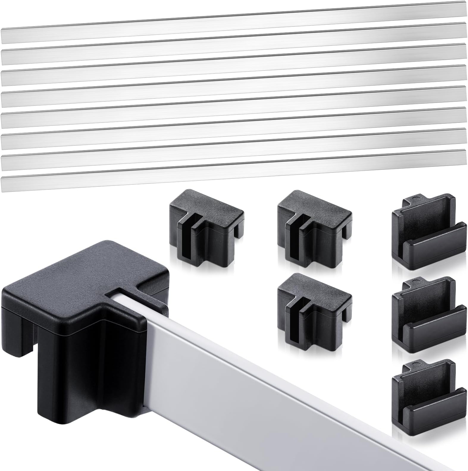 24 Pcs Hanging File Rail and Clip Set 16 Black Hanging File Clips 8 PVC