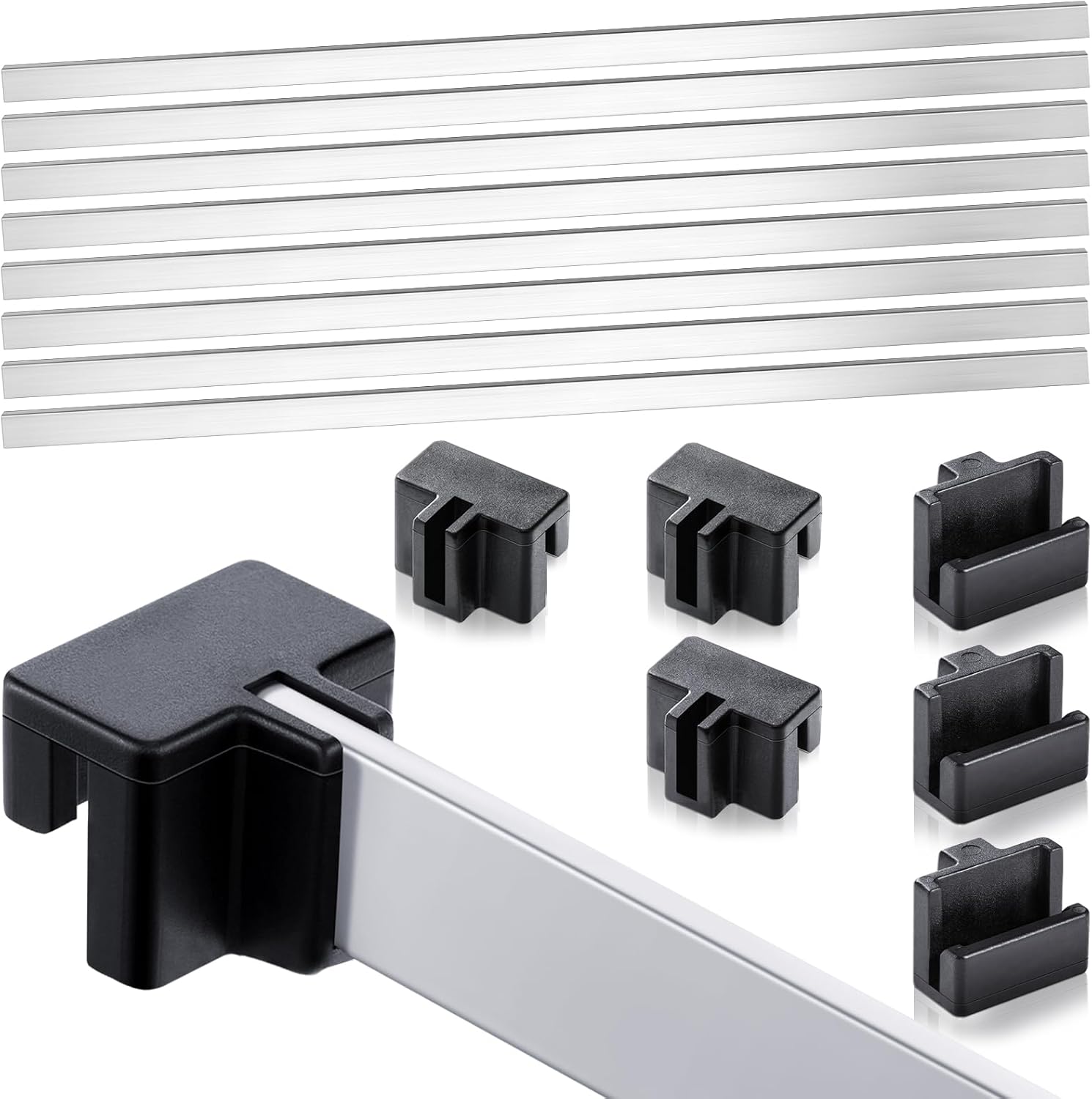 24 Pcs Hanging File Rail and Clip Set 16 Aluminum Hanging File Clips 8 PVC Cabinet Rails Drawer Support Black Rail Pins for Home Office Storage to Keep Folder Neat and Organized(Aluminum)