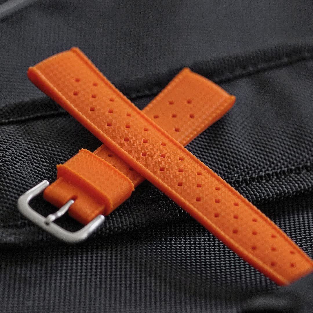 B & R Bands Tropical Retro Style Rubber Watch Band Straps - 20mm 22mm (22mm, Orange)