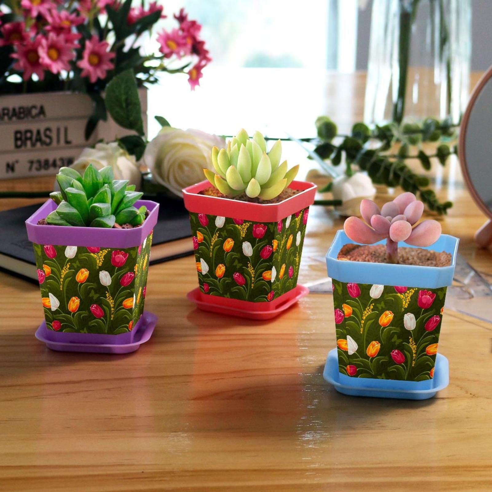 Amazon.co.jp: 植木鉢おしゃれプランター鉢植えカラフル チューリップ