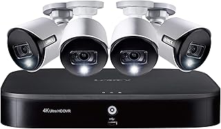 Lorex Weatherproof Indoor/Outdoor Wired Home Surveillance Security System, 4K Ultra HD Cameras w/Long Range Color Night Vision, Smart Home Compatible w/Alexa – Incl. 2TB 8 Channel 4K DVR (4 Camera)