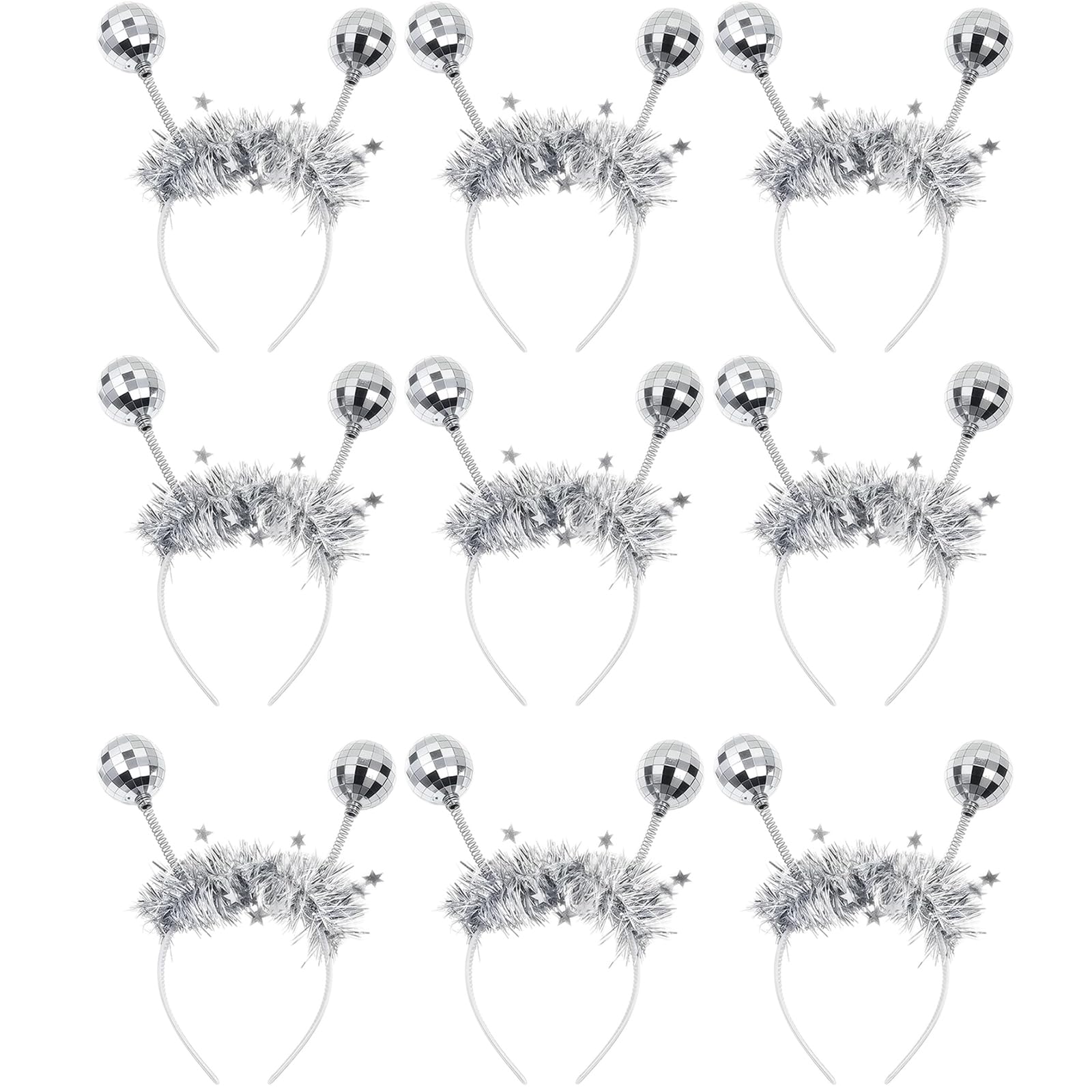 HAICN 9 Pcs Disco Ball Headband Silver Mirror Ball Headpiece Alien Hairband And Glasses Novelty Party Accessories for Retro Theme Carnival Dance Music Festival Stage Costume.