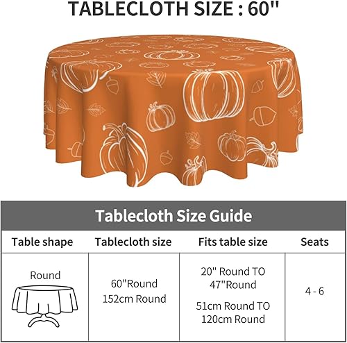 Miniatura 3 de AGAYNA Mantel redondo de otoño de 60 pulgadas con calabazas blancas de color naranja quemado, mantel de poliéster resistente a las manchas, mantel