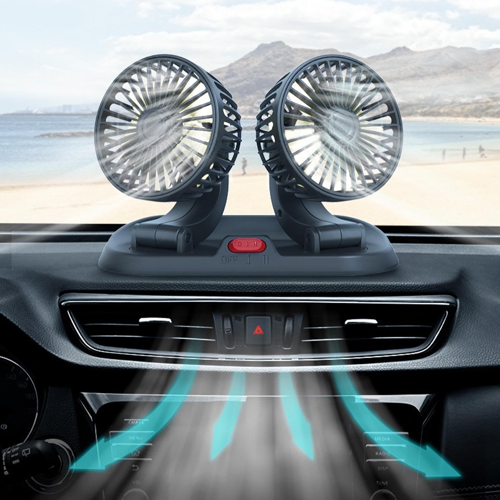 Ventilatore Doppio Per Auto, Silenzioso, Facile Da Installare Rotazione A 360 Cavo Usb 89972108