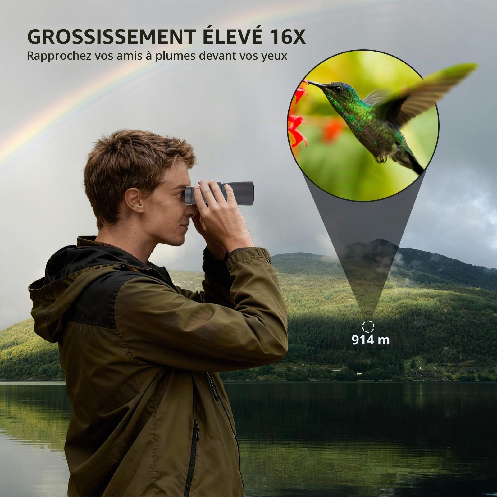Jumelles 16x50 HD pour Adultes, Jumelles Professionnelles étanches avec prismes BaK4 et Grand Champ de Vision pour l'observation des Oiseaux et la Chasse