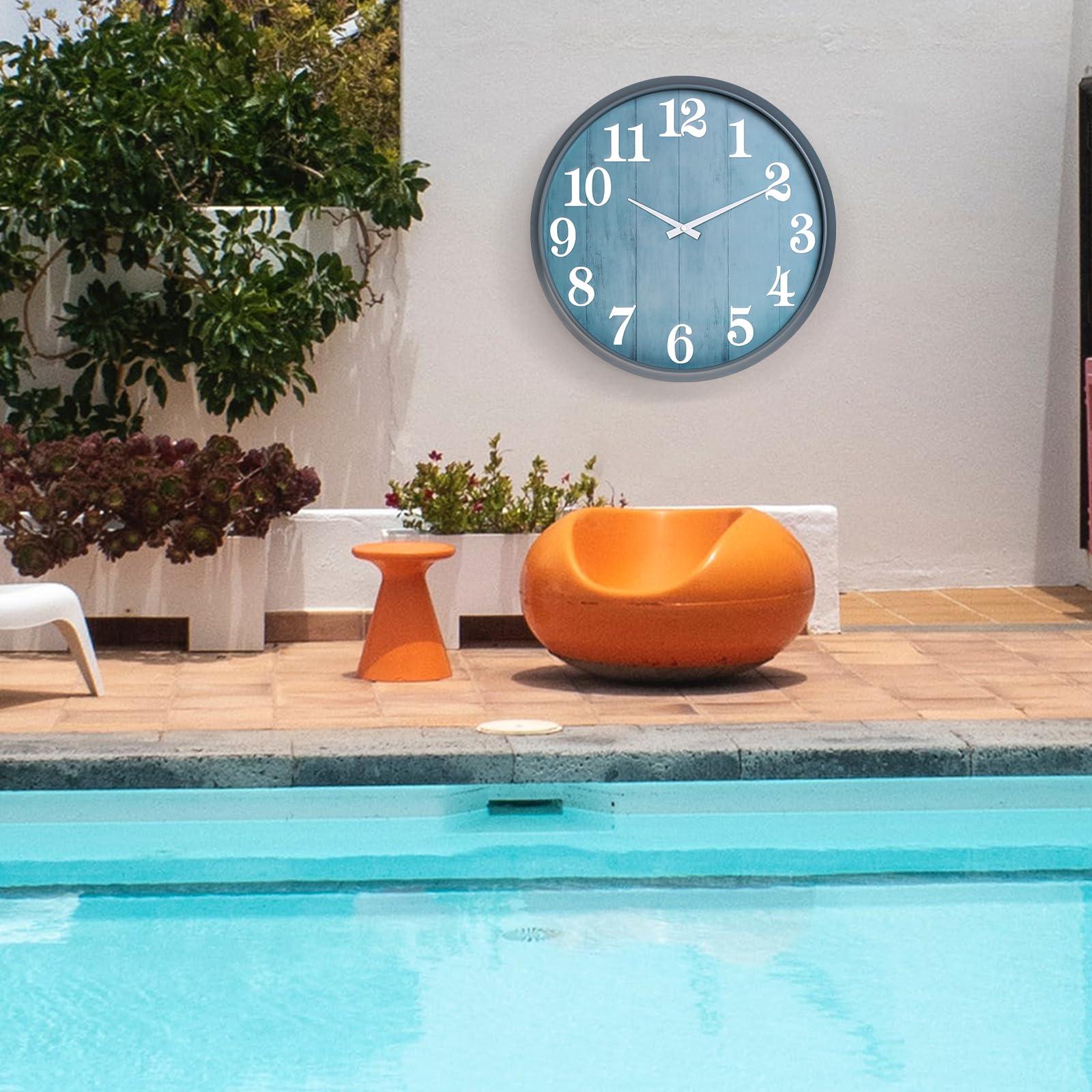 eYotto Horloge de Jardin étanche 46 cm, silencieuse, surdimensionnée, Fonctionne avec Piles, pour terrasse, Piscine, Salon, Bureau, décoration (Morden)